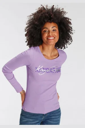KangaROOS Langarmshirt krempelbare Ärmel, figurbetonter Schnitt, Rundhalsausschnitt