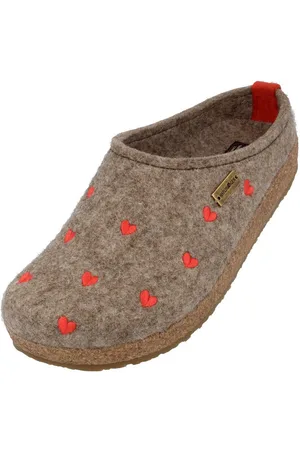 Haflinger Grizzly Cuoricino Filzclog aus reinem Wollfilz Unisex Herzmotiv Hausschuh - Verkäufer: Natural Slipper