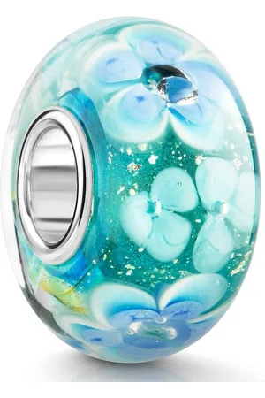 Materia Bead Glasperle Blau Blumen Blüten Zirkonia Charm 1445, Kern aus 925 Sterling Silber - Verkäufer: Schmuck