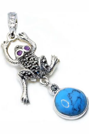 Goldene Hufeisen Kettenanhänger Frosch Rubine Türkis Markasiten Anhänger für Kette 925 Silber, Edelsteinschmuck - Verkäufer: