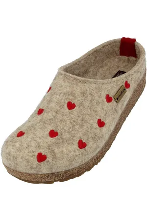 Haflinger Grizzly Cuoricino Filzclog aus reinem Wollfilz Unisex Herzmotiv Hausschuh - Verkäufer: Natural Slipper