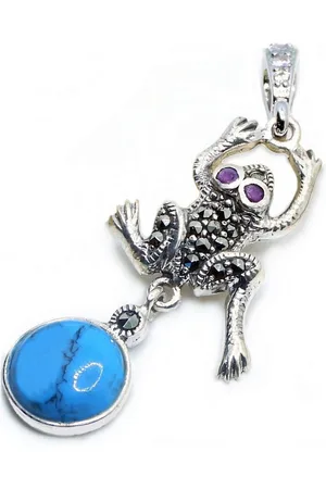 Goldene Hufeisen Kettenanhänger Frosch Rubine Türkis Markasiten Anhänger 925 Silber Rhodiniert, Edelsteinschmuck für Damen - Verkäufer:
