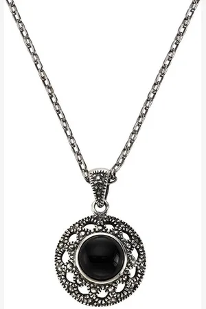Zeeme Kette mit Anhänger Silber 925 oxydiert 45cm lang mit schwarzem Achat 10mm