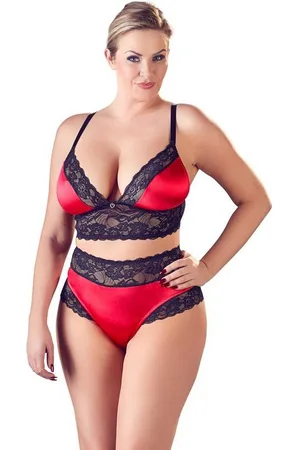 Cottelli Collection Set: Bügelloser BH Dessous-Set Satin-BH-Set mit Spitze Große Größen - schwarz/ (2-tlg) Spitze - Verkäufer: Sandritas