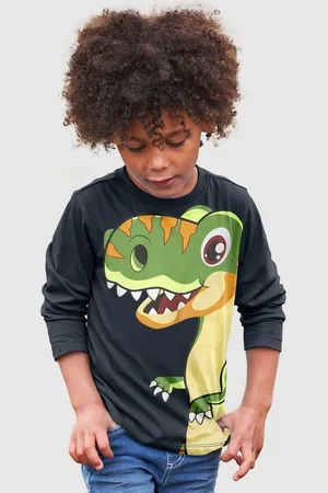 Kidsworld Langarmshirt CURIOUS DINO Langarm, Basic-Passform, peppiger Druck
