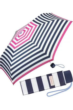 ESPRIT Taschenregenschirm kleiner, handlicher Schirm für Damen, mit jugendlichem Streifenmuster - pink-navy - Verkäufer: RS-Versand