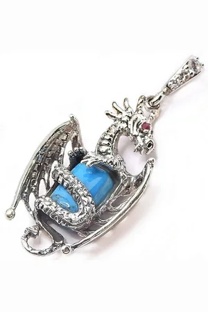 Goldene Hufeisen Kettenanhänger Dragon Drache Rubin Türkis Anhänger 925 Silber Rhodiniert, Edelsteinschmuck für Damen, Herren - Verkäufer: