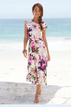 beachtime Midikleid mit Blumendruck und Gummizug, Sommerkleid, Strandkleid
