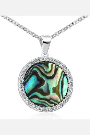 Materia Runder Anhänger Damen Perlmutt Abalone Grün Blau Zirkonia KA-456, Fassung aus 925 Sterling Silber, rhodiniert - Verkäufer: Schmuck