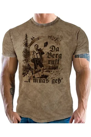 LOBO NEGRO Trachtenshirt für Bayern Trachten Fans im Used Vintage Retro Look - Da Berg ruft - Verkäufer: RAHMENLOS®