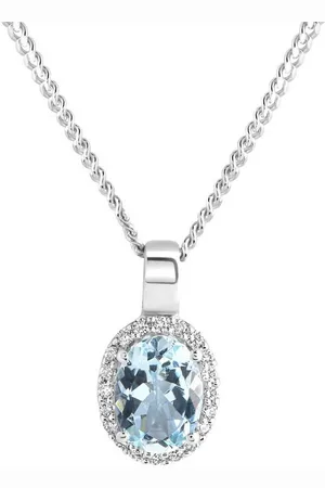 ELLEN K. Kette mit Anhänger Weißgold 585 mit echtem Aquamarin und 20 Diamanten zus. 0,09ct.