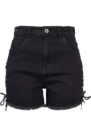 Urban classics Stoffhose Damen Ladies Highwaist Denim Lace Up Shorts (1-tlg)