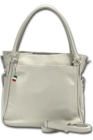 Florence Umhängetasche Umhängetasche Damen Handtasche (Handtasche, Umhängetasche), Damen Tasche Echtleder hellgrau, Made-In Italy - Verkäufer: Fit4Style Silberschmuck - IMPPAC