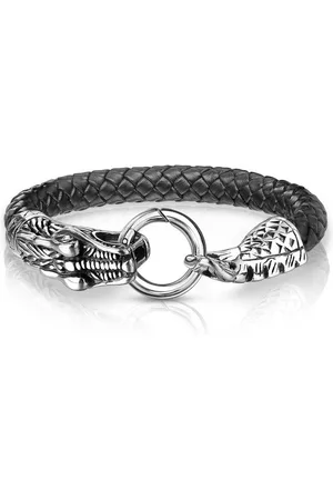 Bungsa Armband Armband Drachen Silber/Schwarz aus Edelstahl/Leder Unisex (1 Armband, 1-tlg), Bracelet Armschmuck - Verkäufer: