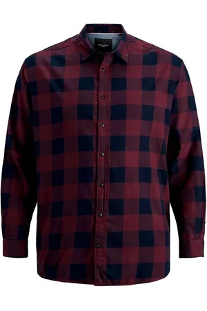 JACK & JONES Langarmhemd Jack&Jones Langarmhemd Übergröße weinrot-navy kariert - Verkäufer: bigtex