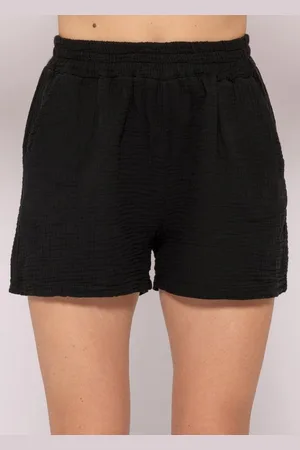 SASSYCLASSY Shorts Lockere Musselin Shorts High-Waist Baumwoll Shorts mit Eingriffstaschen und Gummibund - Verkäufer: