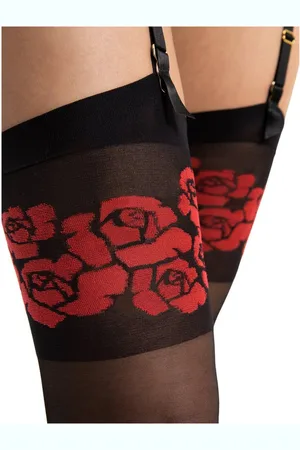 Fiore di Lucia Milano Strapsstrümpfe Sensual (Packung, 1 Paar) feminine Strapsstümpfe DEN20 mit rotem Rosenmuster - Verkäufer: chic4home