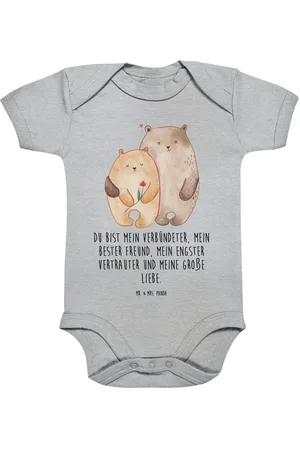 Mr. & Mrs. Panda Strampler Bären Liebe 12. - 18. Monat - Heather Grey - Geschenk, Umarmung, Ehem (1-tlg) Handmade - Verkäufer: