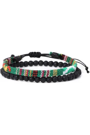 Bungsa Armband Doppel-Armband Lava-Perlen Ethno-Style Unisex - in 4 Varianten (2 Armbänder, 1-tlg), Bracelet Armschmuck - Verkäufer: