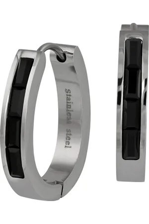 Amello Paar Creolen Ohrringe Edelstahl Creolen Oval (Creolen), Damen Creolen Oval Edelstahl (Stainless Steel), silberfarben, schwarz - Verkäufer: Fit4Style Silberschmuck - IMPPAC