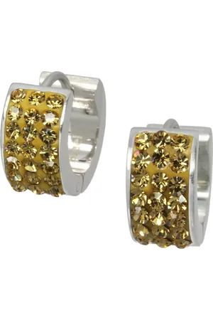Amello Paar Creolen Ohrringe Edelstahl Creolen (Creolen), Damen Creolen aus Edelstahl (Stainless Steel), silber, bernstein, gelb - Verkäufer: Fit4Style Silberschmuck - IMPPAC