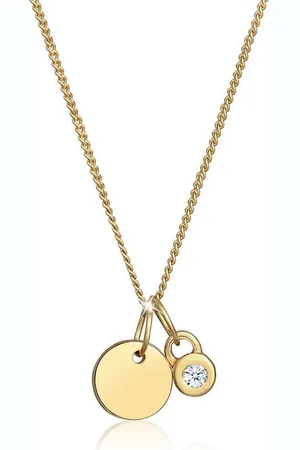 Elli DIAMONDS Kette mit Anhänger Plättchen Solitär Diamant (0.03 ct) 585 Gelbgold, Kreis - Verkäufer: JULIE & GRACE GmbH