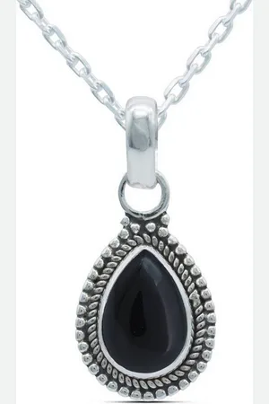 mantraroma Kette mit Anhänger NILA Tropfen aus 925 Silber mit Onyx (Kettenanhänger uns Kette), 925 Sterling Silber Ketten mit Kettenanhänger für Damen - Verkäufer: