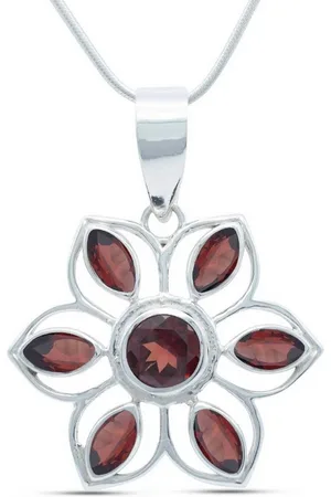 mantraroma Kette mit Anhänger MONGIRI aus 925 Silber mit Granat facettiert (Kettenanhänger uns Kette), 925 Sterling Silber Ketten mit Kettenanhänger für Damen - Verkäufer: