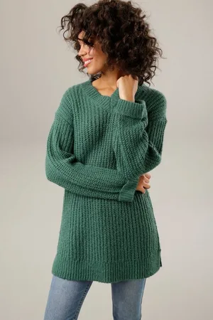 Aniston Longpullover mit fixierten Umschlag an den langen Ärmeln
