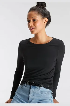 Tamaris Langarmshirt langärmlig, sehr figurbetont, unifarben, Rundhalsausschnitt