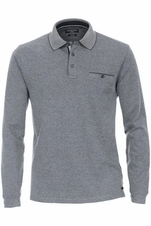 Casa Moda Langarm-Poloshirt Langarm-Polo Übergröße silber-navy melange - Verkäufer: bigtex