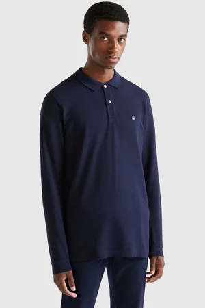 Benetton Langarm-Poloshirt mit seitlichen, kleinen Schlitzen