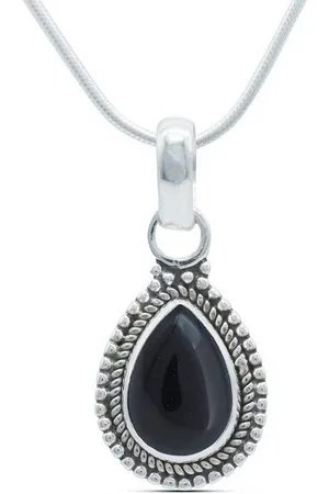 mantraroma Kette mit Anhänger NILA Tropfen aus 925 Silber mit Onyx (Kettenanhänger uns Kette), 925 Sterling Silber Ketten mit Kettenanhänger für Damen - Verkäufer: