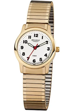 Regent Quarzuhr Damen-Armbanduhr gold Analog F-896, (Analoguhr), Damen Armbanduhr rund, klein (ca. 28mm) Edelstahl, goldarmband - Verkäufer: Fit4Style Silberschmuck - IMPPAC