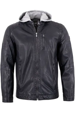 Jilani Lederjacke Raigo-5 - Herren Lederjacke Bikerjacke Kapuze Lammnappa dunkelblau - Verkäufer: Lederjacken24