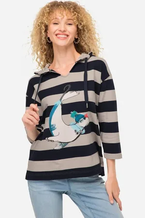 Laurasøn Sweatshirt Hoodie Ringel Robben-Print Kapuze 3/4-Ärmel - Verkäufer: Popken Fashion Group