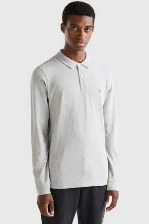 Benetton Langarm-Poloshirt mit seitlichen, kleinen Schlitzen