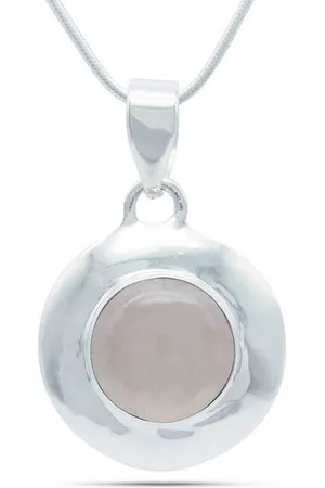 mantraroma Kette mit Anhänger ZABALA rund aus 925 Silber mit Rosenquarz (Kettenanhänger uns Kette), 925 Sterling Silber Ketten mit Kettenanhänger für Damen - Verkäufer:
