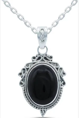 mantraroma Kette mit Anhänger BUNDERAN aus 925 Silber mit Onyx (Kettenanhänger uns Kette), 925 Sterling Silber Ketten mit Kettenanhänger für Damen - Verkäufer: