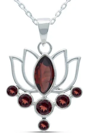 mantraroma Kette mit Anhänger LOTUS aus 925 Silber mit Granat facettiert (Kettenanhänger uns Kette), 925 Sterling Silber Ketten mit Kettenanhänger für Damen - Verkäufer: