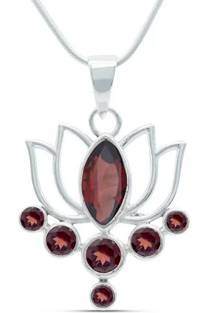 mantraroma Kette mit Anhänger LOTUS aus 925 Silber mit Granat facettiert (Kettenanhänger uns Kette), 925 Sterling Silber Ketten mit Kettenanhänger für Damen - Verkäufer: