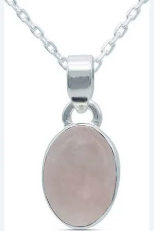 mantraroma Kette mit Anhänger SAMA oval aus 925 Silber mit Rosenquarz (Kettenanhänger uns Kette), 925 Sterling Silber Ketten mit Kettenanhänger für Damen - Verkäufer: