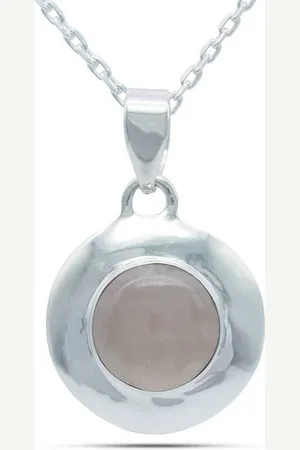 mantraroma Kette mit Anhänger ZABALA rund aus 925 Silber mit Rosenquarz (Kettenanhänger uns Kette), 925 Sterling Silber Ketten mit Kettenanhänger für Damen - Verkäufer: