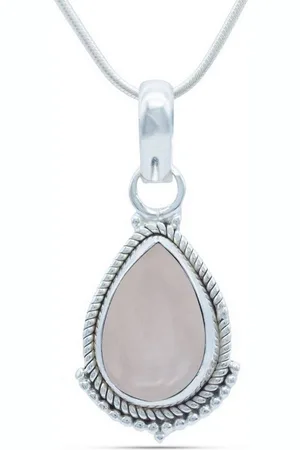 mantraroma Kette mit Anhänger JARI aus 925 Silber mit Rosenquarz (Kettenanhänger uns Kette), 925 Sterling Silber Ketten mit Kettenanhänger für Damen - Verkäufer: