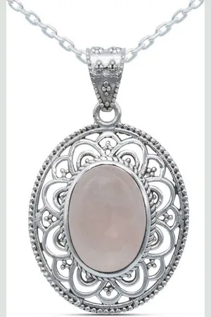 mantraroma Kette mit Anhänger MIUNI aus 925 Silber mit Rosenquarz (Kettenanhänger uns Kette), 925 Sterling Silber Ketten mit Kettenanhänger für Damen - Verkäufer: