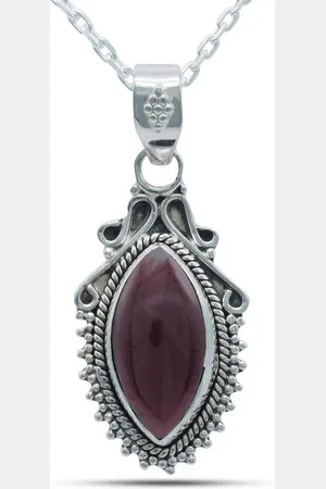 mantraroma Kette mit Anhänger ANULA aus 925 Silber mit Granat (Kettenanhänger uns Kette), 925 Sterling Silber Ketten mit Kettenanhänger für Damen - Verkäufer: