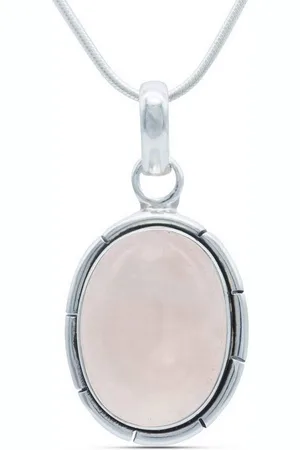mantraroma Kette mit Anhänger DAMIRA aus 925 Silber mit Rosenquarz (Kettenanhänger uns Kette), 925 Sterling Silber Ketten mit Kettenanhänger für Damen - Verkäufer: