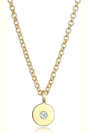 Elli DIAMONDS Kette mit Anhänger Plättchen Rund Diamant (0.015 ct) 375er Gelbgold, Geo - Verkäufer: JULIE & GRACE GmbH