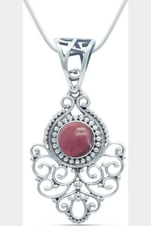 mantraroma Kette mit Anhänger DALIRI aus 925 Silber mit Granat (Kettenanhänger uns Kette), 925 Sterling Silber Ketten mit Kettenanhänger für Damen - Verkäufer: