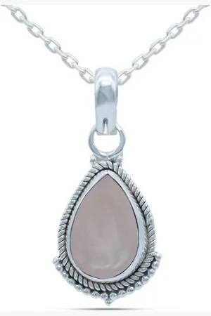 mantraroma Kette mit Anhänger JARI aus 925 Silber mit Rosenquarz (Kettenanhänger uns Kette), 925 Sterling Silber Ketten mit Kettenanhänger für Damen - Verkäufer: